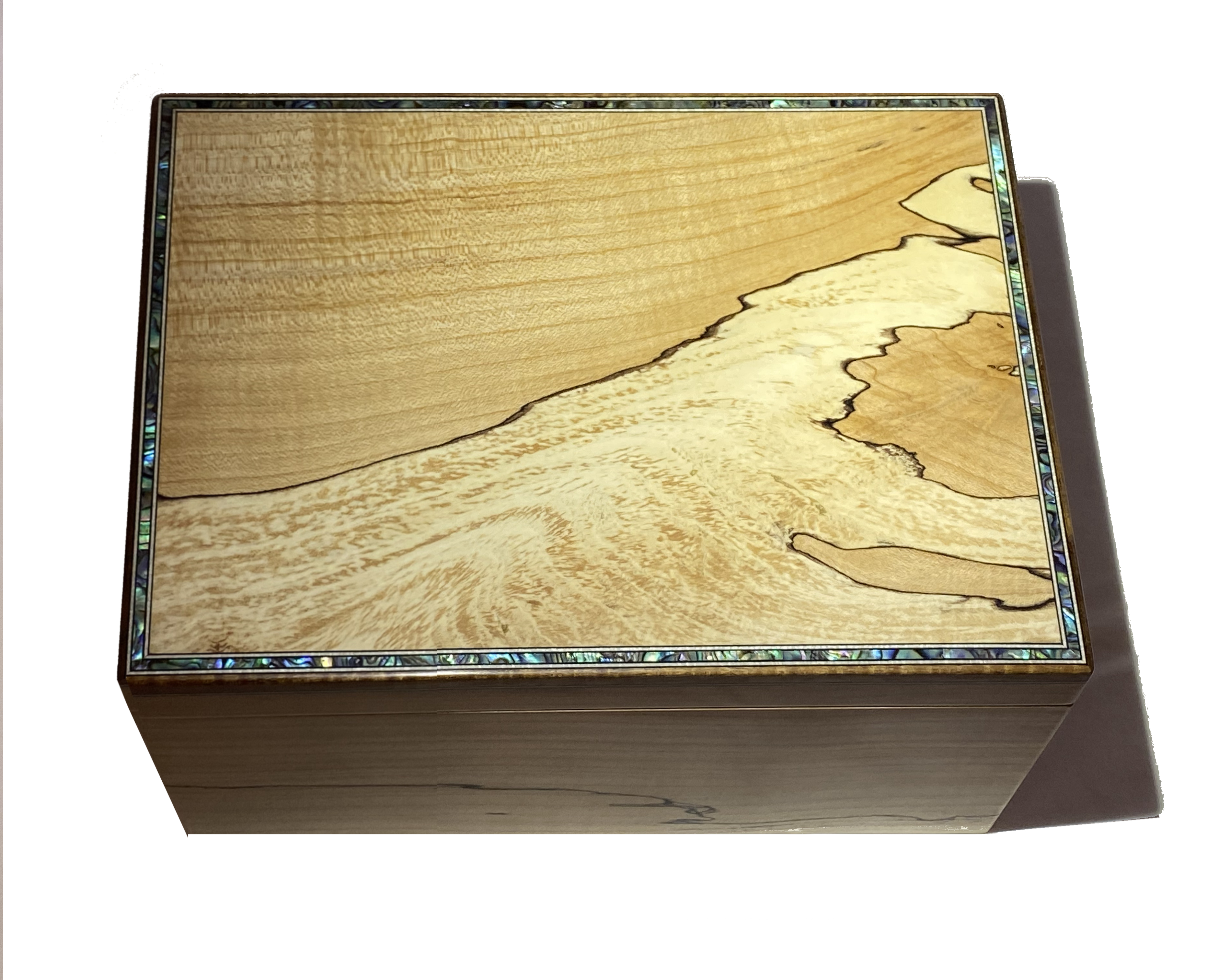 a spalted maple jewel box with abalone inlay